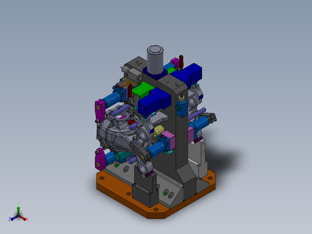 壳体双工位液压夹具正等轴测图