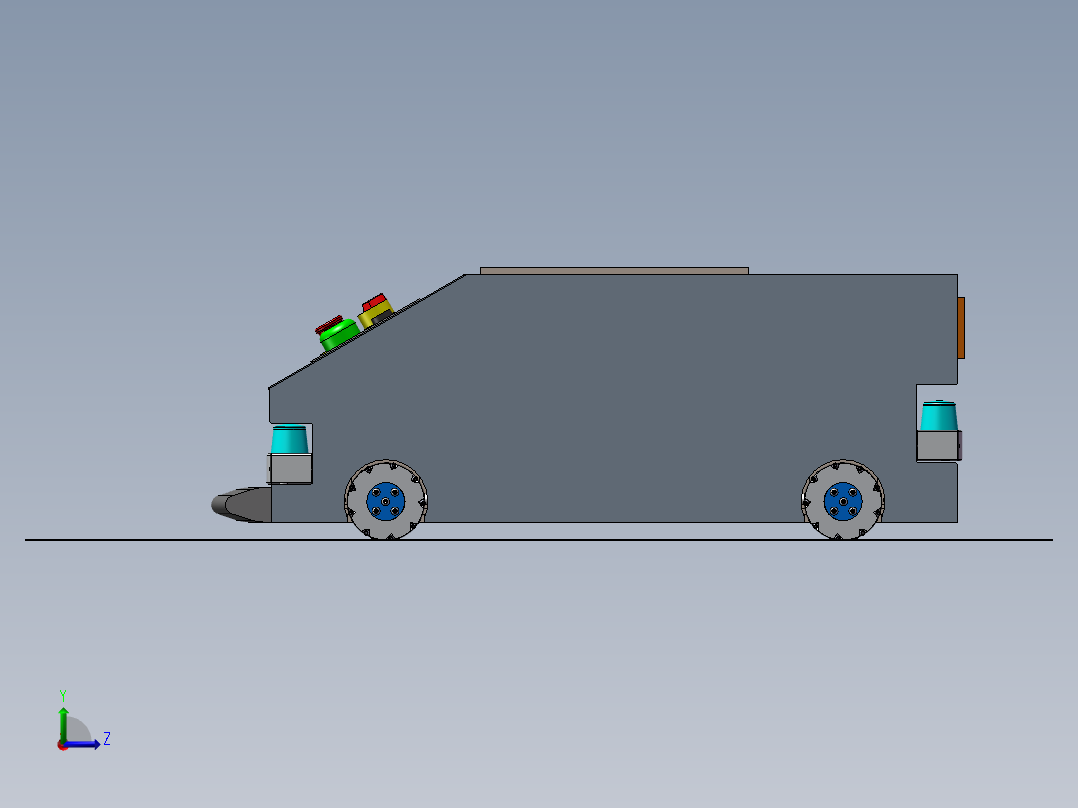 全向移动四驱agv小车 仓储物流导航自动引导小车3D图纸左视图