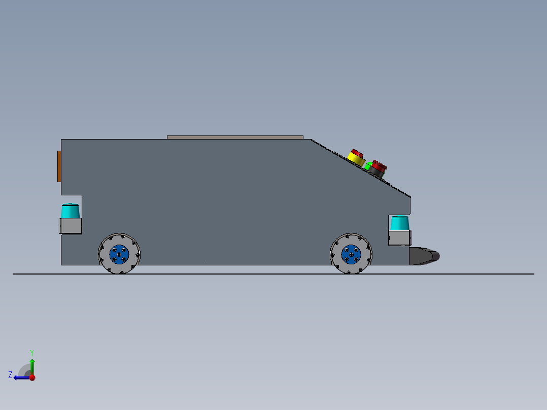 全向移动四驱agv小车 仓储物流导航自动引导小车3D图纸右视图
