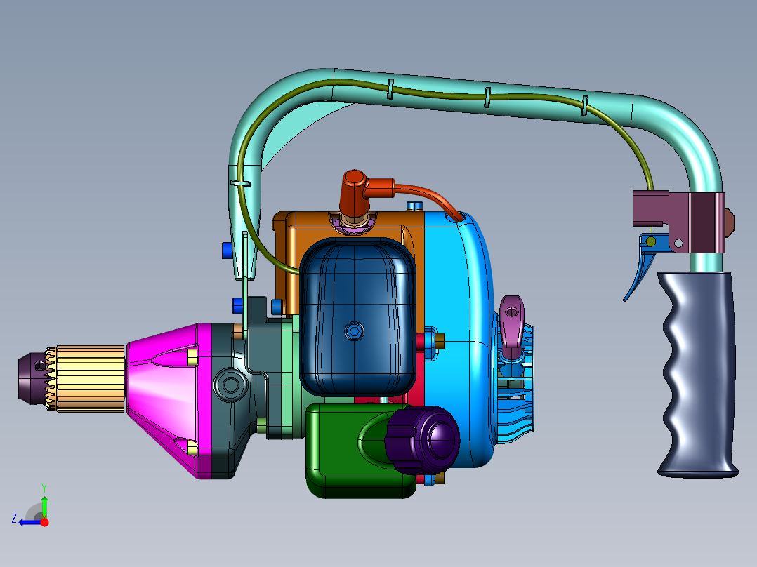 四冲程岩石汽油凿岩机冲击钻右视图