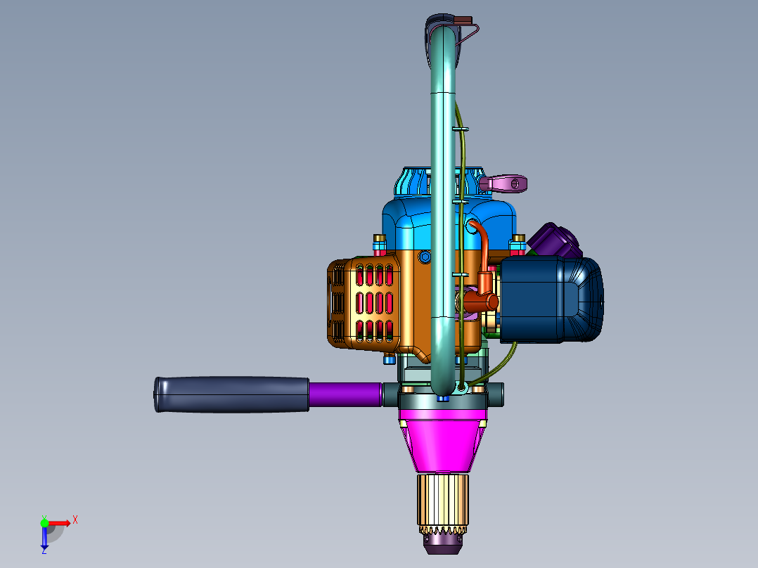 四冲程岩石汽油凿岩机冲击钻俯视图