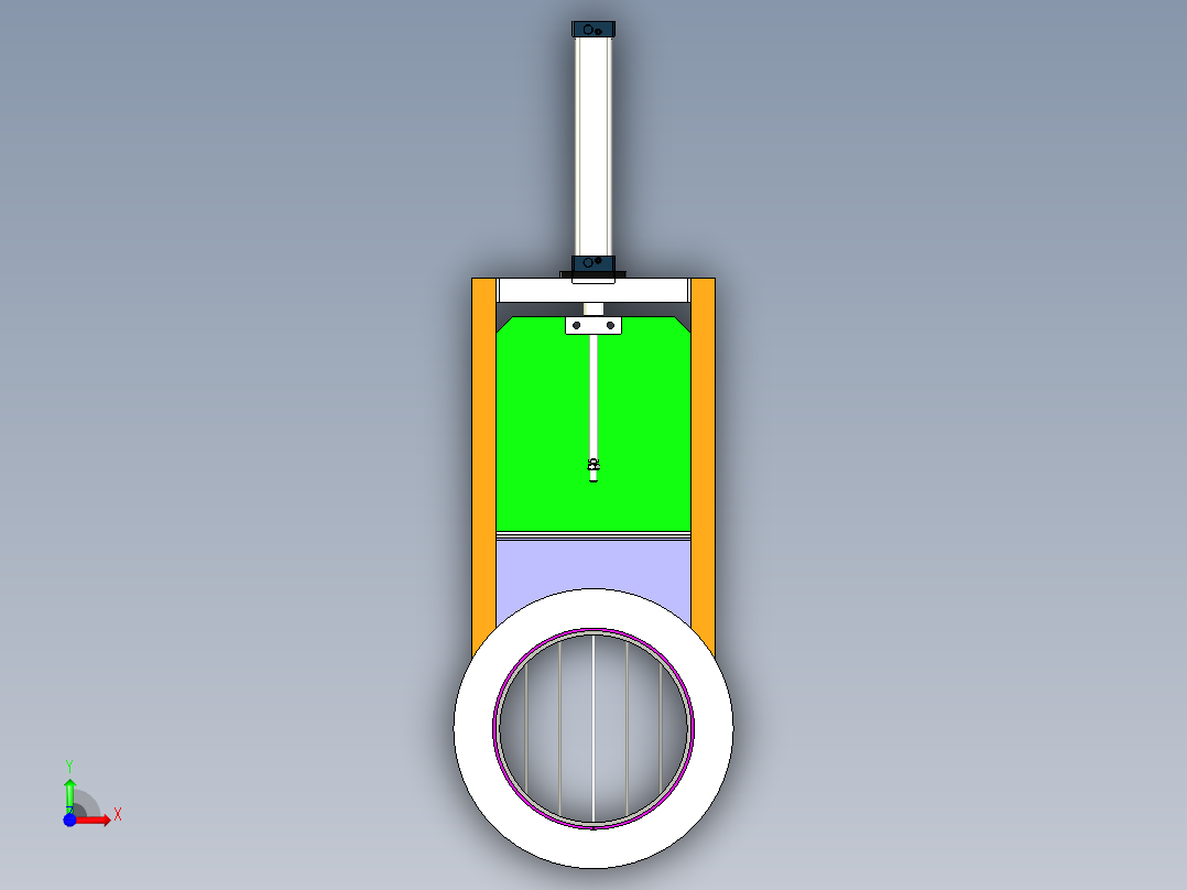 DN350气动插板阀三维模型图前视图