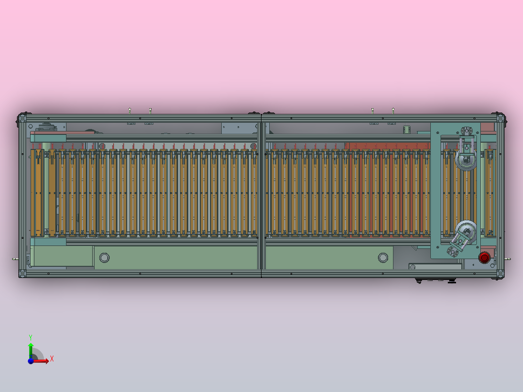 链轮载具输送线，治具附有拉伸与压缩脱料功能前视图