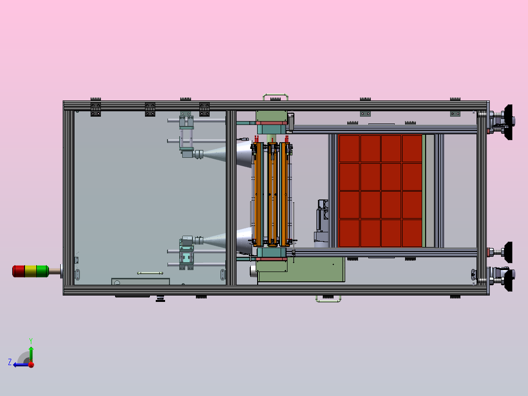 链轮载具输送线，治具附有拉伸与压缩脱料功能右视图