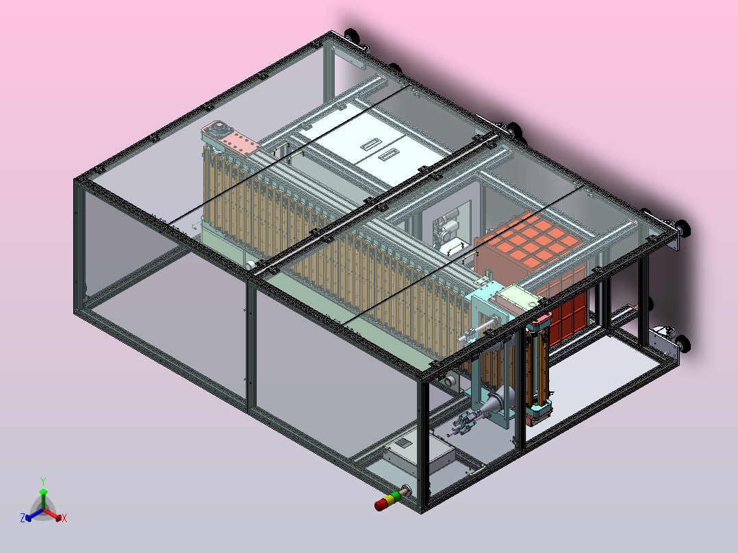 链轮载具输送线，治具附有拉伸与压缩脱料功能正等轴测图