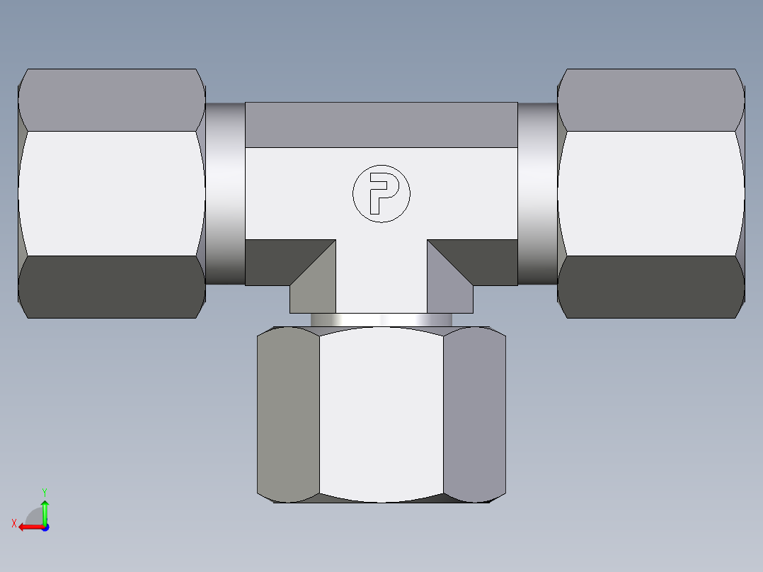 卡套式工业通用硬管接头EO_Swivel_nut_branch_tee_ET08SCF后视图