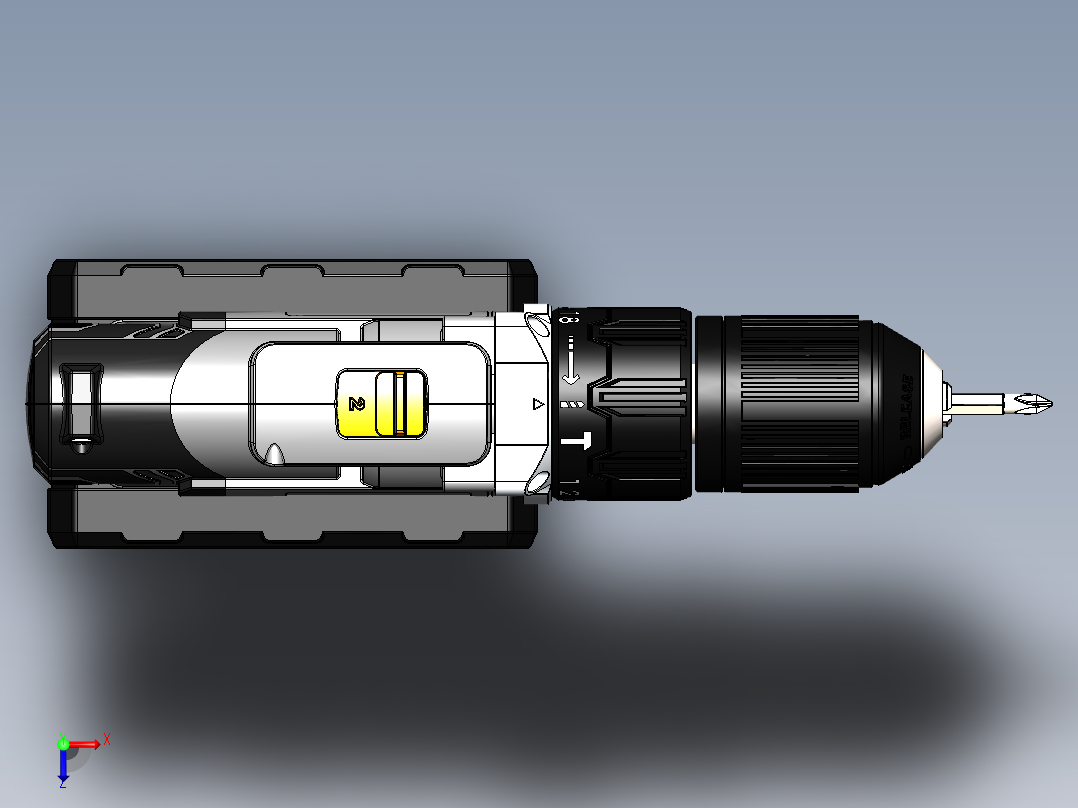 带刀片的手钻台。用于多用途加工和切割工作。俯视图