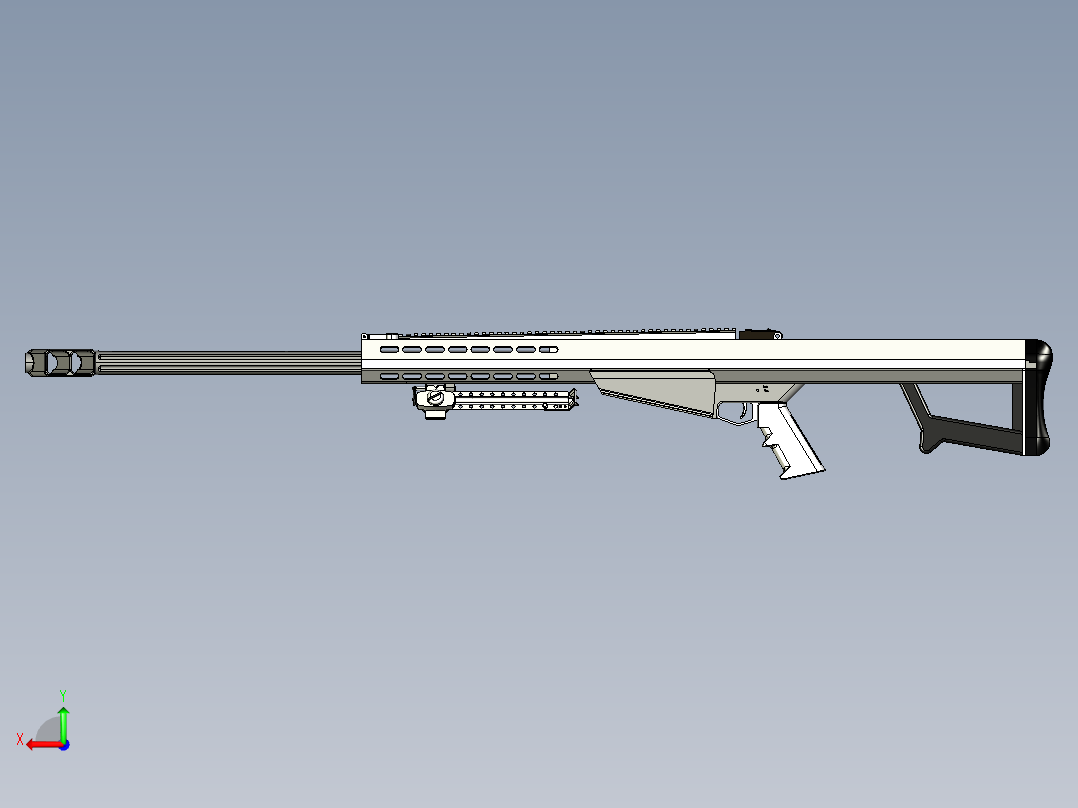 手枪左轮冲锋枪老式狙击步枪设计3D图纸M-107 Barrett LR Sniper Rifle后视图