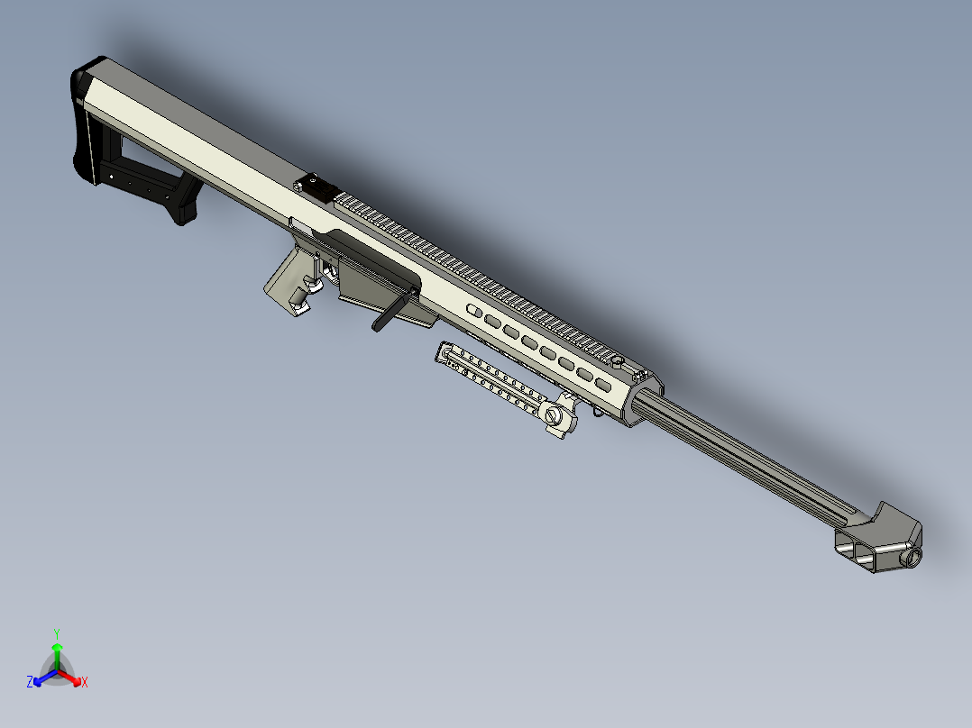 手枪左轮冲锋枪老式狙击步枪设计3D图纸M-107 Barrett LR Sniper Rifle正等轴测图