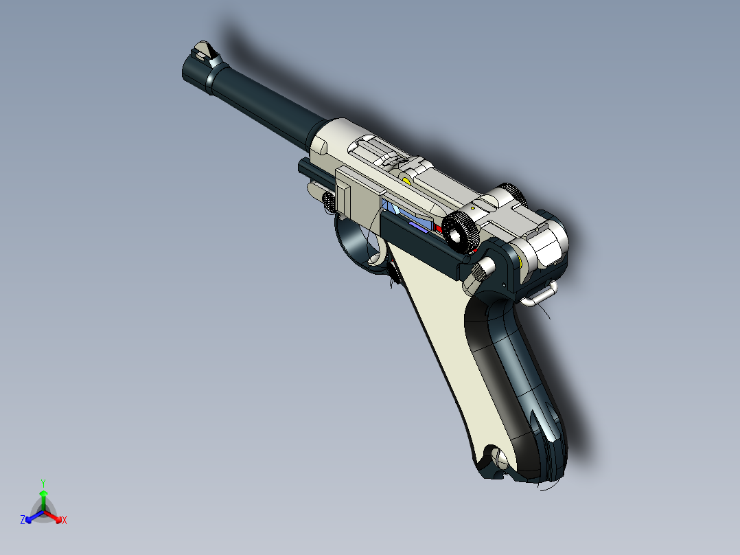 手枪左轮冲锋枪老式狙击步枪设计3D图纸Luger P08 1916 IGS