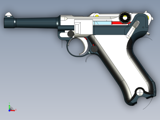 手枪左轮冲锋枪老式狙击步枪设计3D图纸Luger P08 1916 IGS前视缩略图