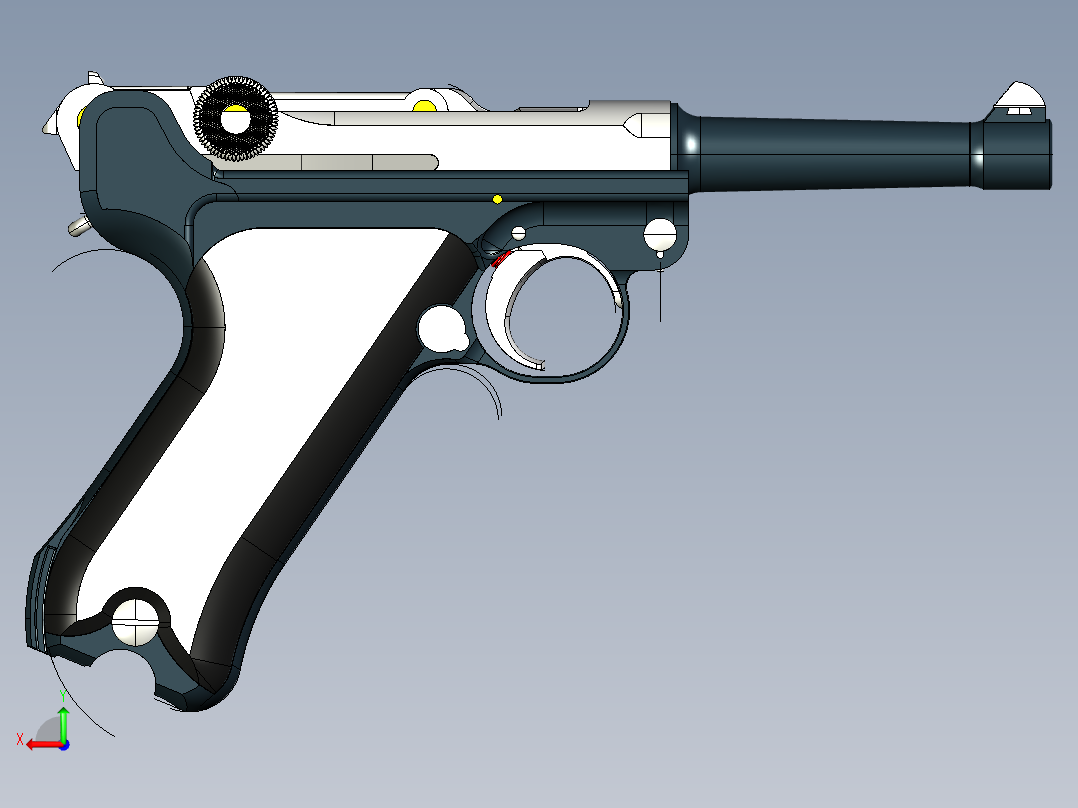手枪左轮冲锋枪老式狙击步枪设计3D图纸Luger P08 1916 IGS后视图