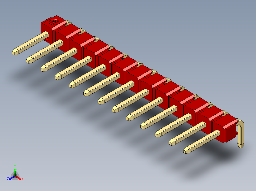 彩色公排针 100mil 2.54mm 系列-DS1022_red_1x13p_100mil_TypeD_rev1.0主视图