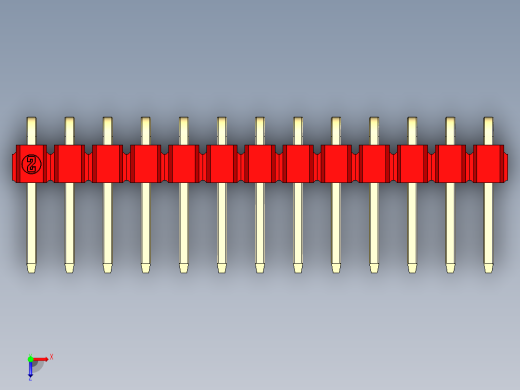 彩色公排针 100mil 2.54mm 系列-DS1022_red_1x13p_100mil_TypeD_rev1.0俯视缩略图