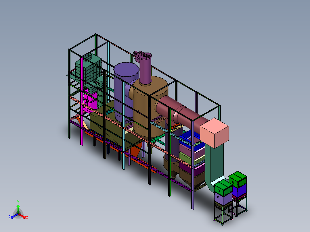 除尘式燃气锅炉系统正等轴测图