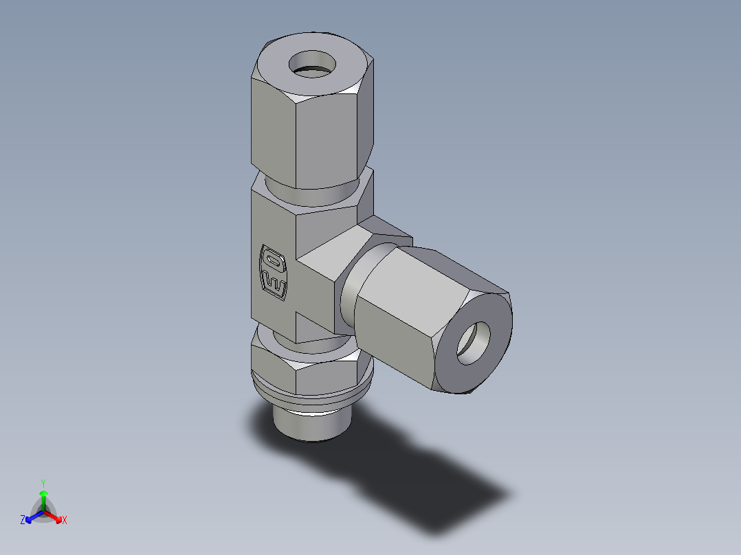 卡套式工业通用硬管接头EO_Adjustable_locknut_run_tee_LEE06LMCF正等轴测图