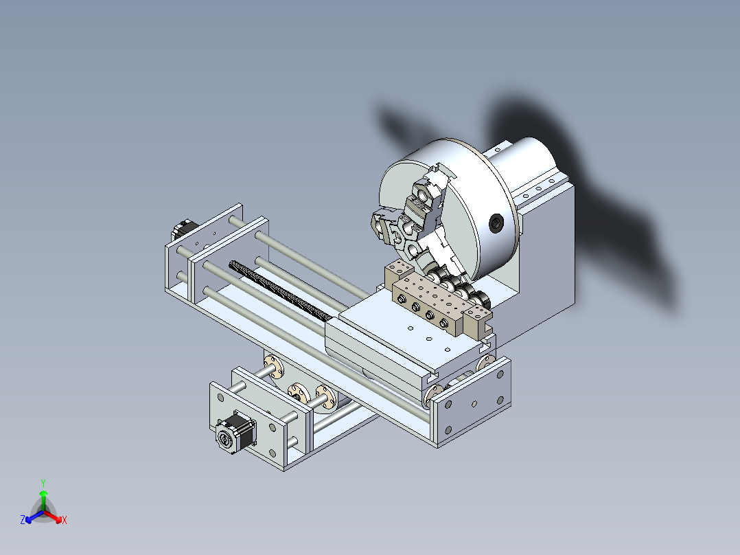 台式小型数控车床CNC加工机床模组3D图纸主视图