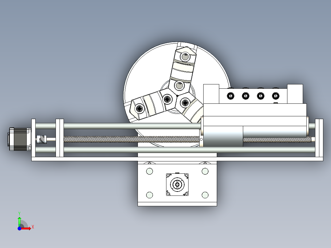 台式小型数控车床CNC加工机床模组3D图纸前视图