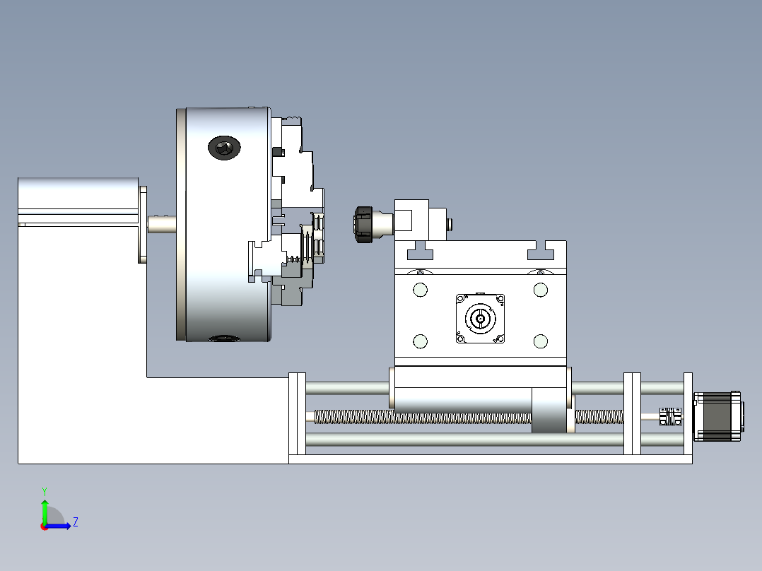 台式小型数控车床CNC加工机床模组3D图纸左视图