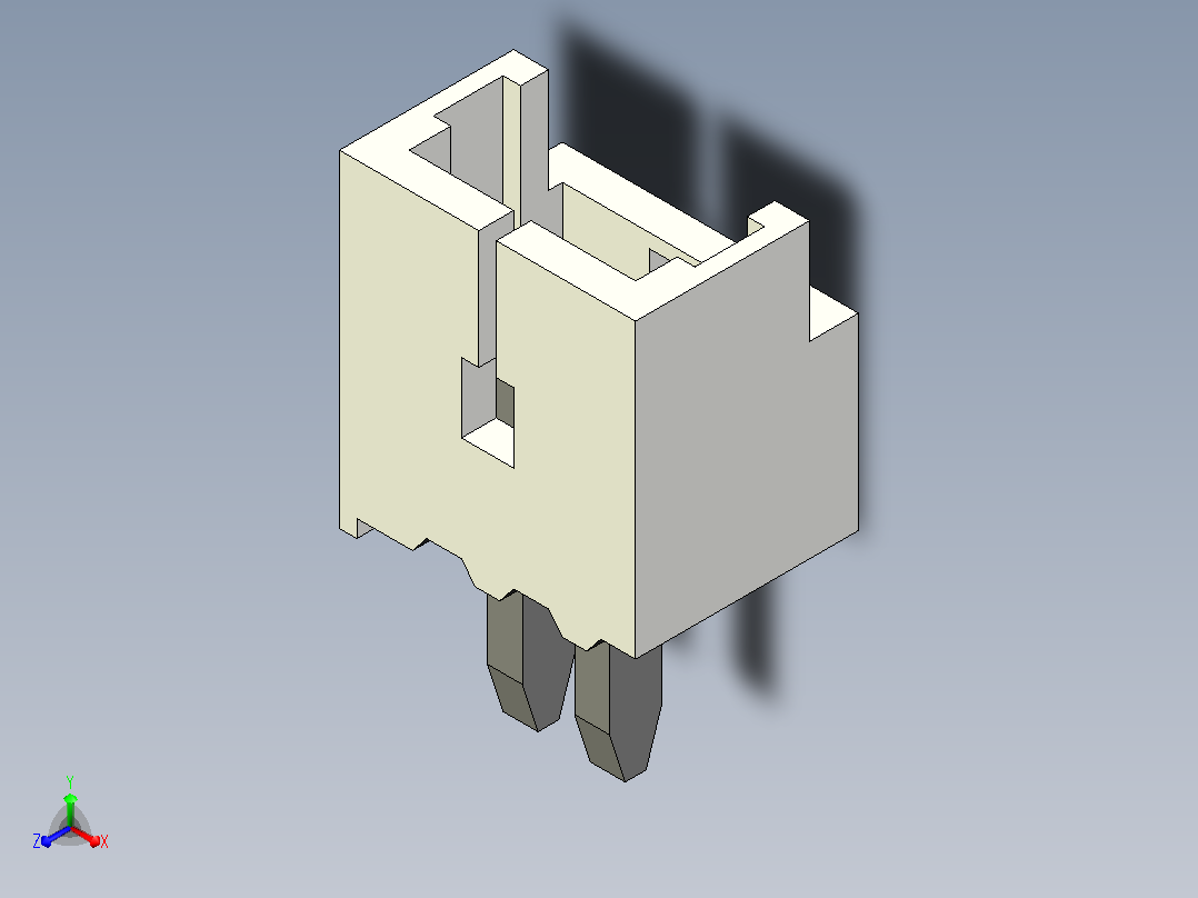 短款型直插头JST connector 1x2 P1.25mm thru hole wafer A2正等轴测图