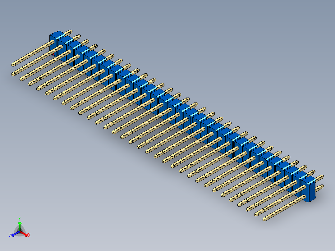 彩色公头100mil（2.54mm）系列-DS1021_blue_2x31p_100mil_Type5_rev1.0正等轴测图
