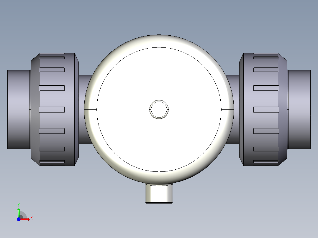 6DKPUIVCP DA 气动隔膜阀双作用与女性的两端，公制系列PVC-U前视图
