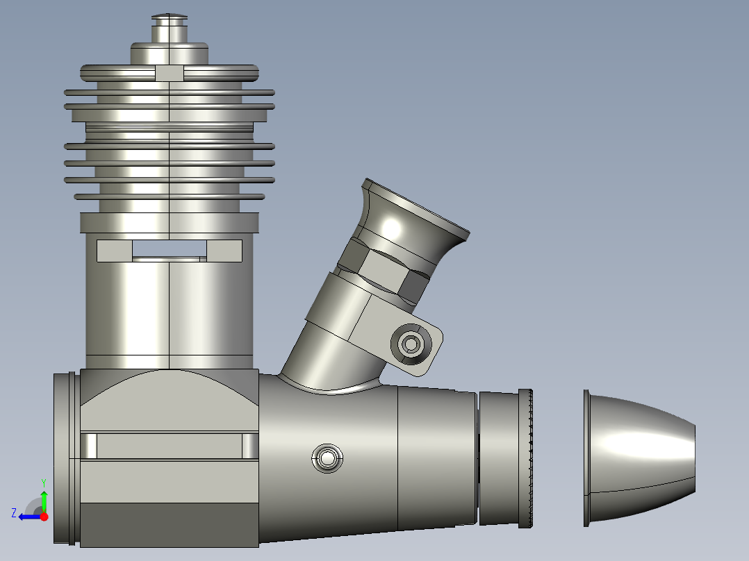 单缸发动机3D模型右视图