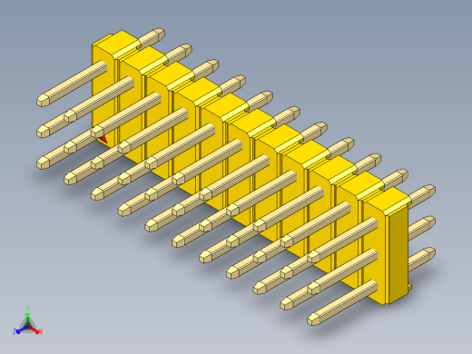 彩色公头100mil（2.54mm）系列-DS1021_yellow_3x11p_100mil_Type1_rev1.0正等轴测缩略图