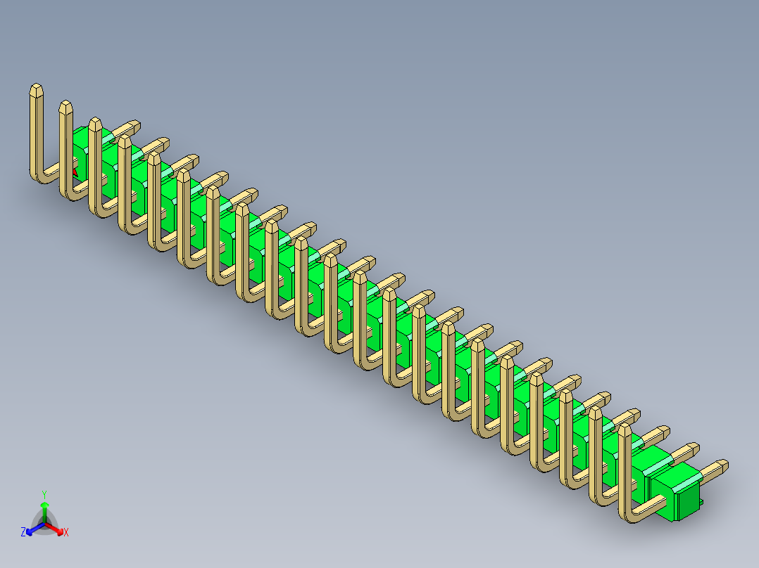彩色公排针 100mil 2.54mm 系列-DS1022_green_21p_100mil_TypeU_rev1.0主视图