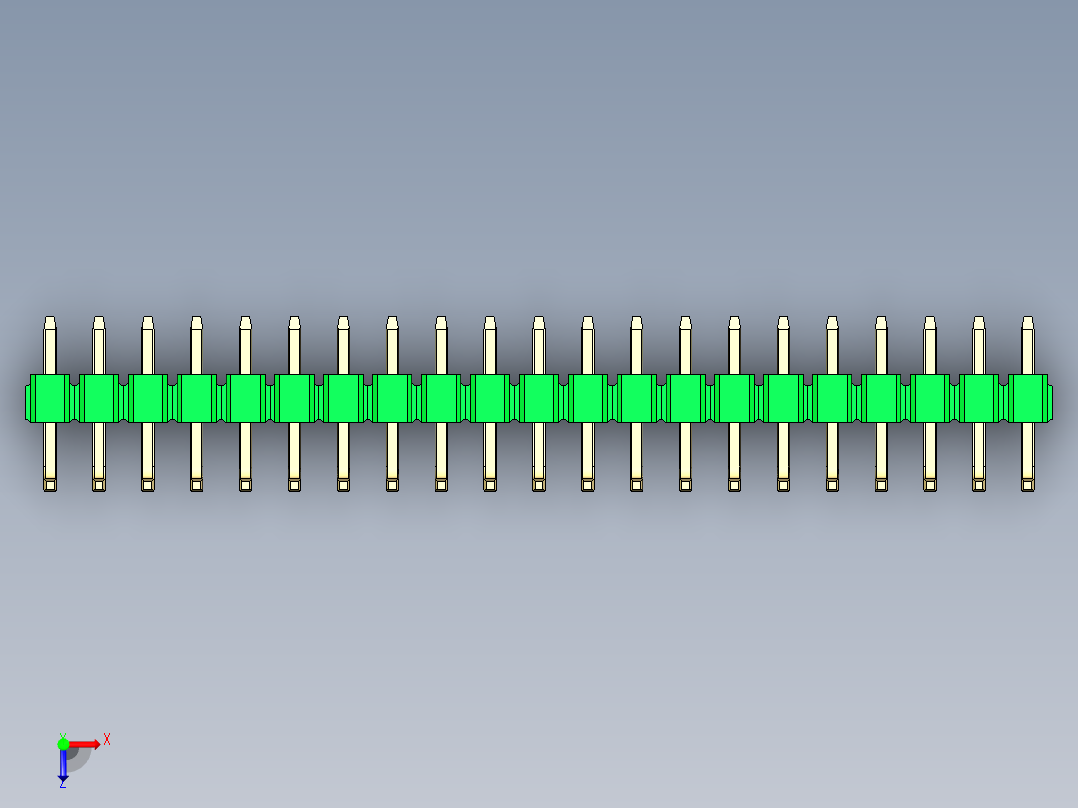 彩色公排针 100mil 2.54mm 系列-DS1022_green_21p_100mil_TypeU_rev1.0俯视图