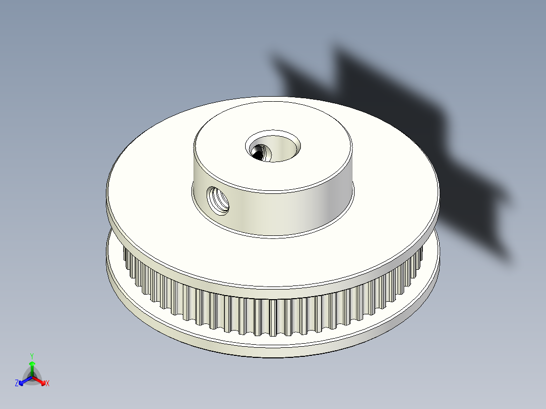 2GT滑轮，BF型，60齿，外径42毫米；6mm和10mm皮带宽度；6毫米、8毫米、10毫米和12毫米孔径正等轴测图