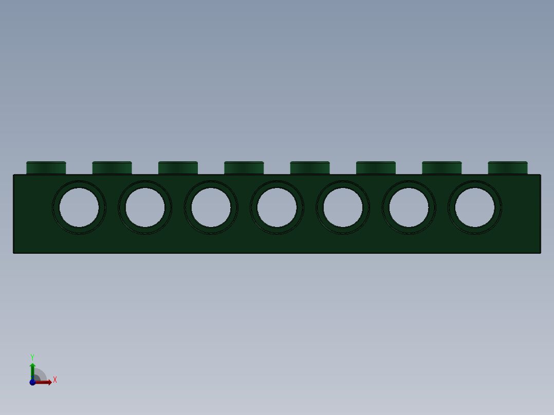 乐高机械组积木（横梁）-4200546 - 3702 Dark Green Technic Brick 1 x 8 with Holes前视图