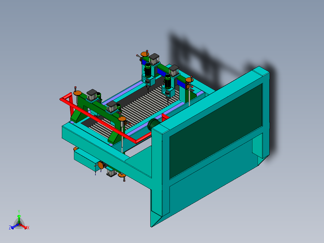 玻璃自动化双面打孔机正等轴测图