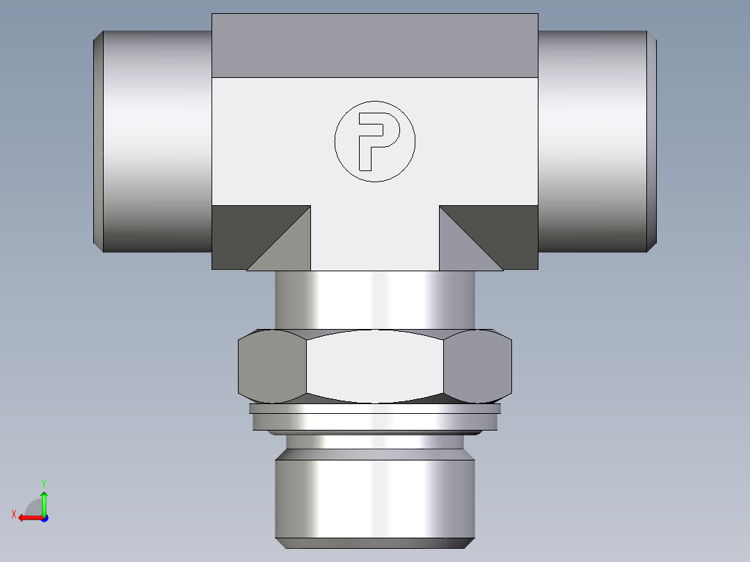 卡套式工业通用硬管接头EO_Adjustable_locknut_branch_tee_TEE20SMOMDCF后视图