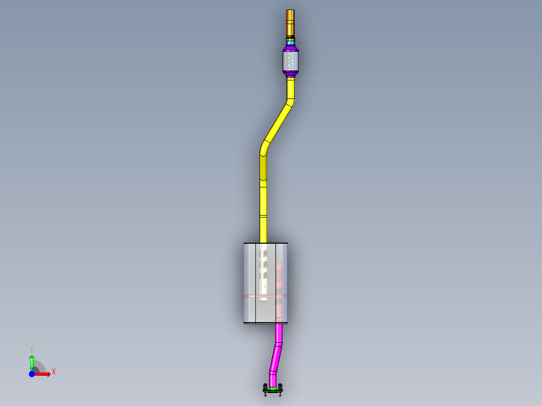 P084-汽车排气消声器设计及三维catia建模前视图