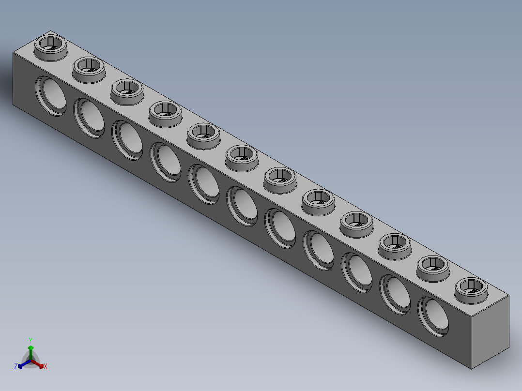 乐高机械组积木（横梁）-389501 White Technic Brick 1 x 12 with Holes正等轴测图