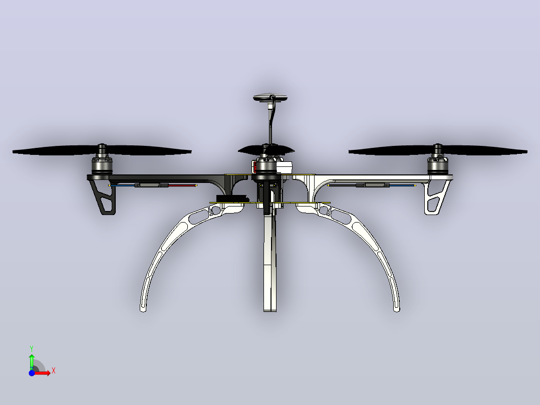 大疆DJI F450无人机框架3D图纸三维建模前视图