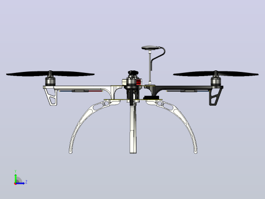 大疆DJI F450无人机框架3D图纸三维建模左视缩略图