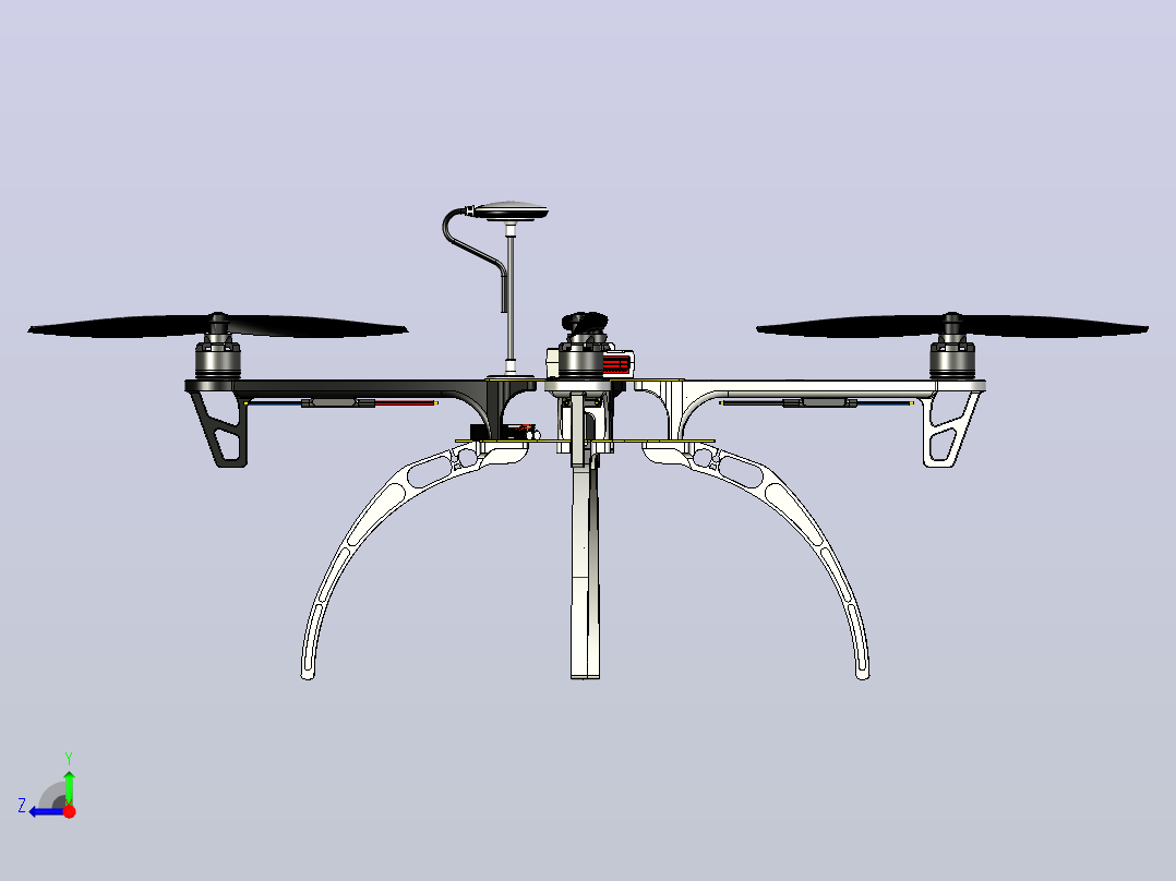 大疆DJI F450无人机框架3D图纸三维建模右视图