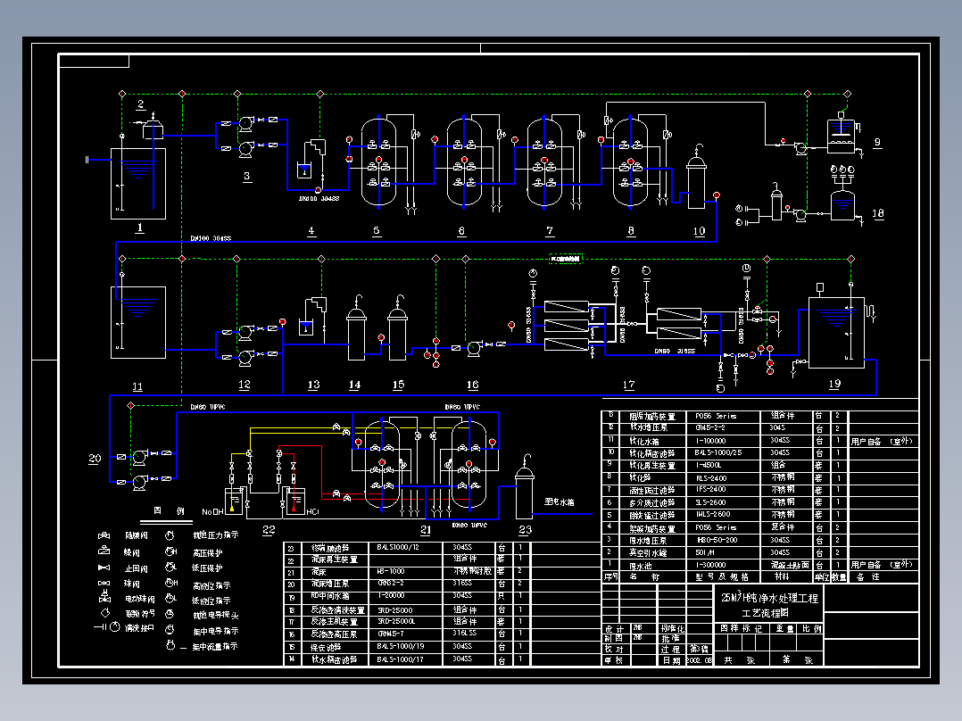25立方H饮料厂用纯净水处理工程系统CAD图纸(RO反渗透 混床)平面