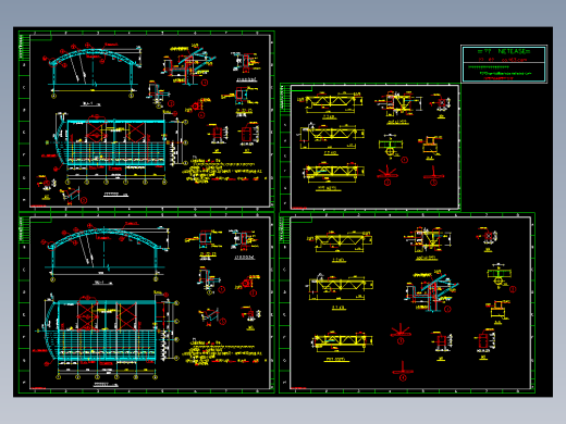 14.4m和19.2m跨度拱形桁架轻钢屋面结构CAD图纸