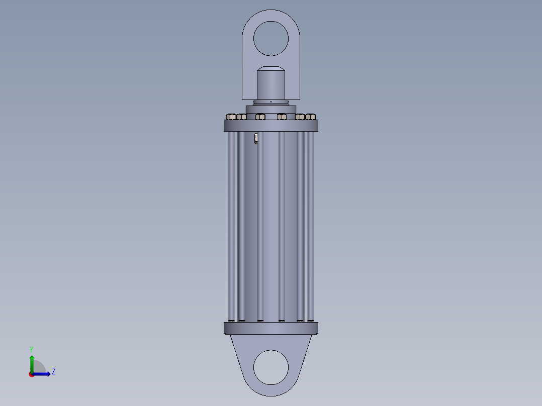 焊接型液压缸（带前端和后端安装眼）350x220x1002毫米左视图