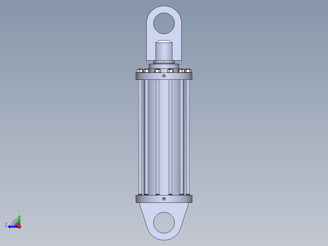 焊接型液压缸（带前端和后端安装眼）350x220x1002毫米右视图
