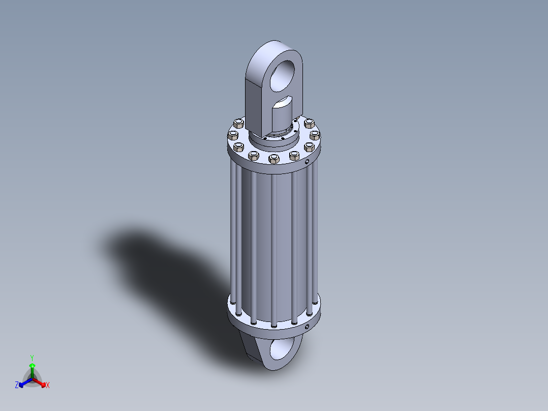 焊接型液压缸（带前端和后端安装眼）350x220x1002毫米正等轴测图