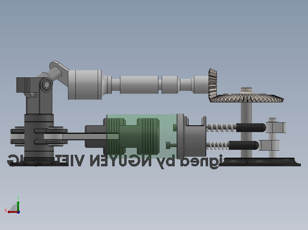 双缸传动机构三维建模图纸 solidworks设计后视图
