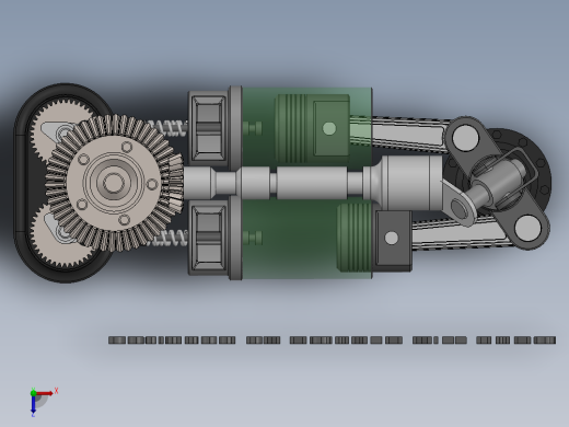 双缸传动机构三维建模图纸 solidworks设计俯视缩略图