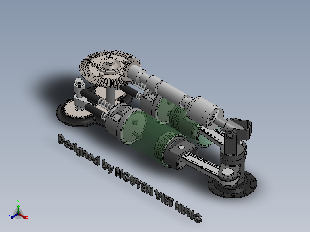 双缸传动机构三维建模图纸 solidworks设计正等轴测图