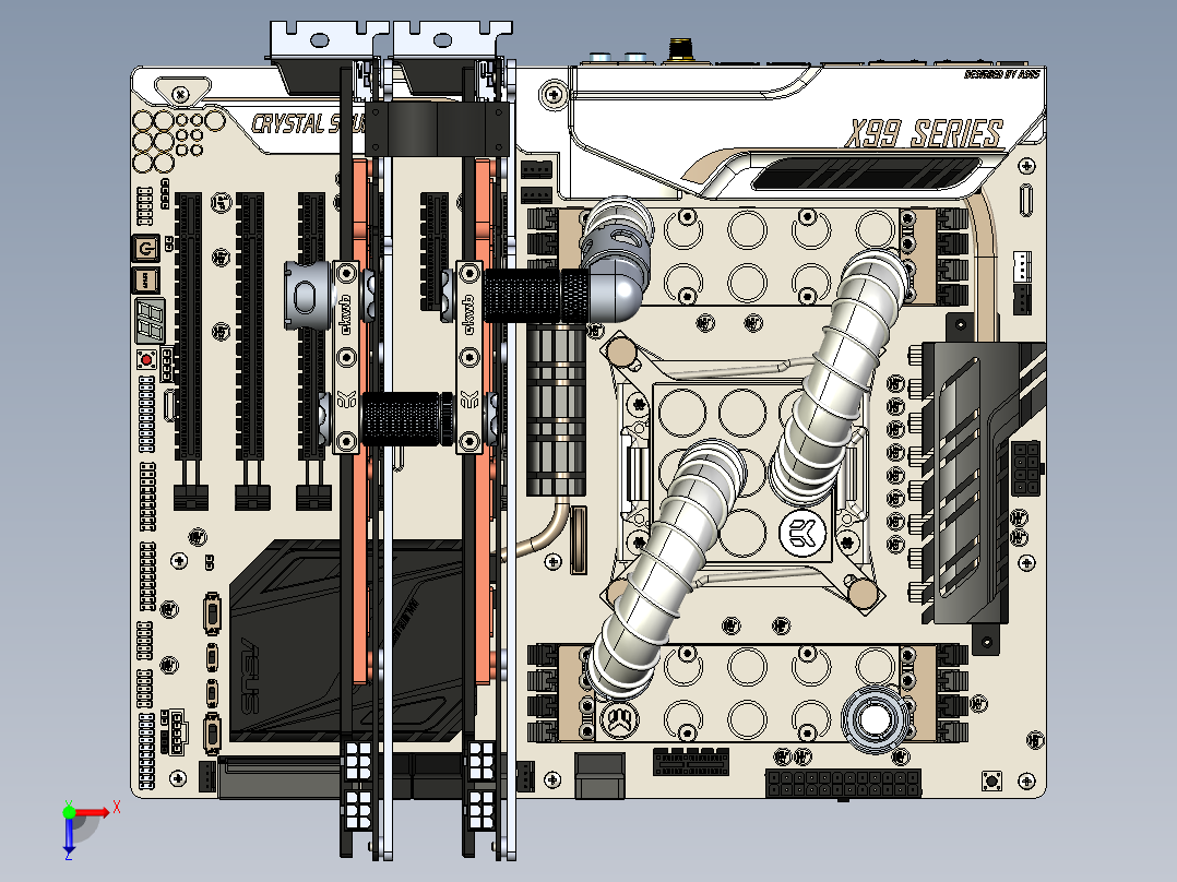 水冷式电脑主板俯视图