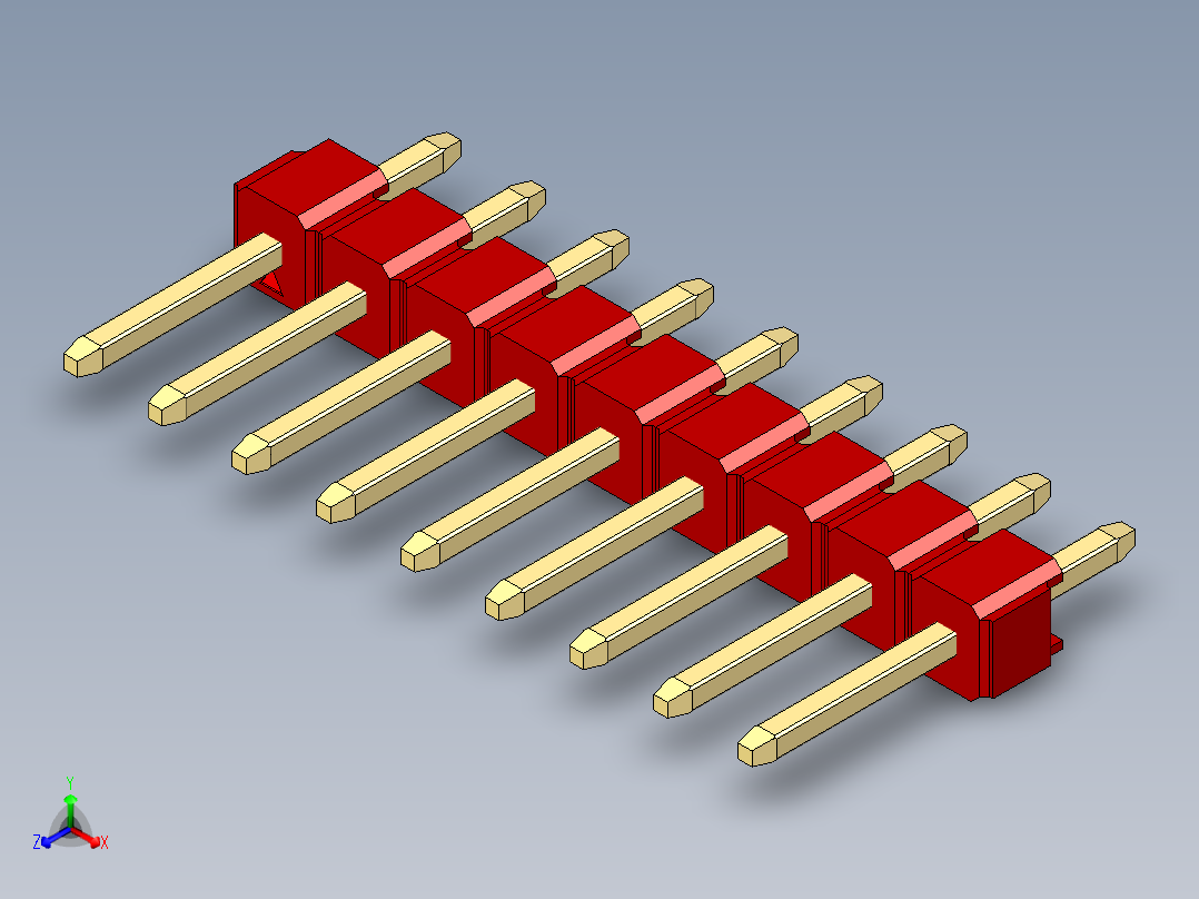 彩色公头100mil（2.54mm）系列-DS1021_red_1x09p_100mil_Type1_rev1.0主视图