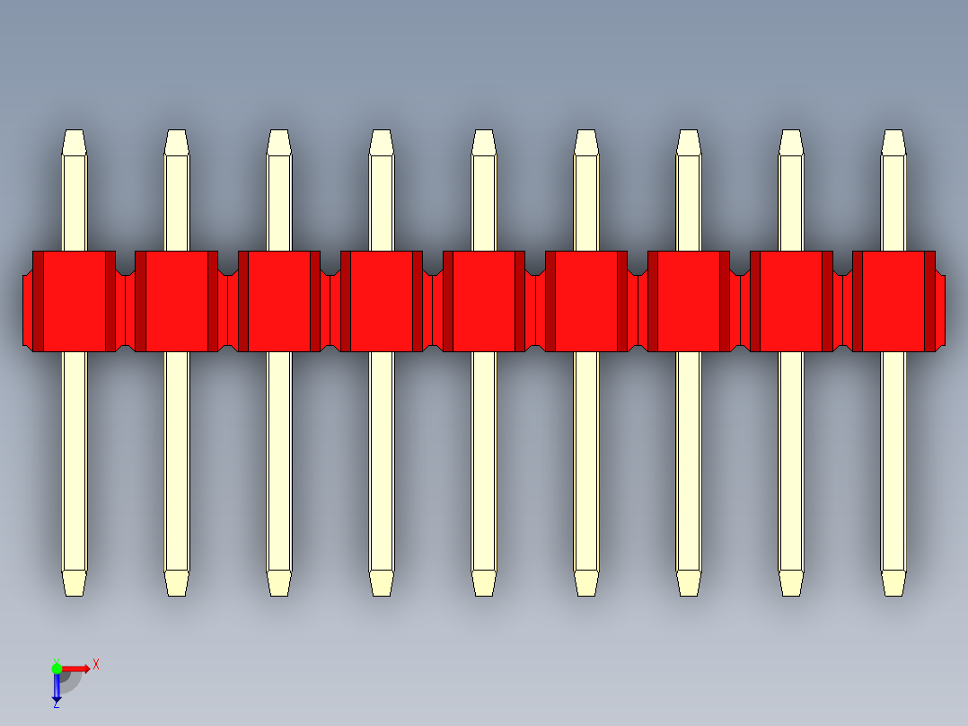 彩色公头100mil（2.54mm）系列-DS1021_red_1x09p_100mil_Type1_rev1.0俯视图